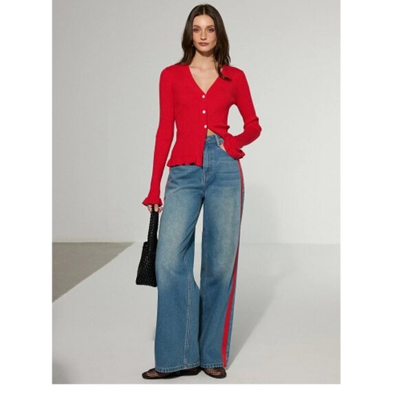 Commense Contrast Side Striped Wide-Leg Jeans NWT, Size M - Picture 5 of 17